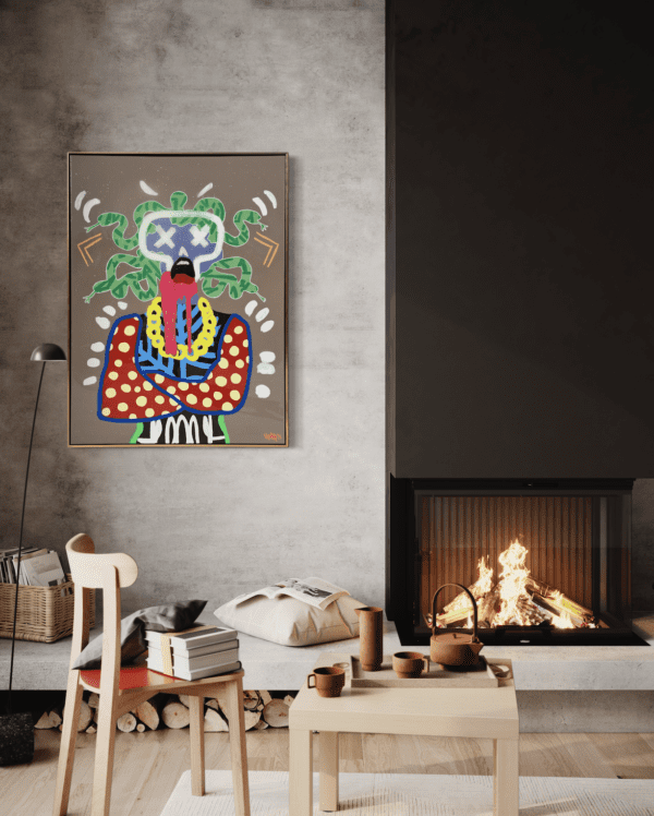 Medusa art on canvas displayed in living room